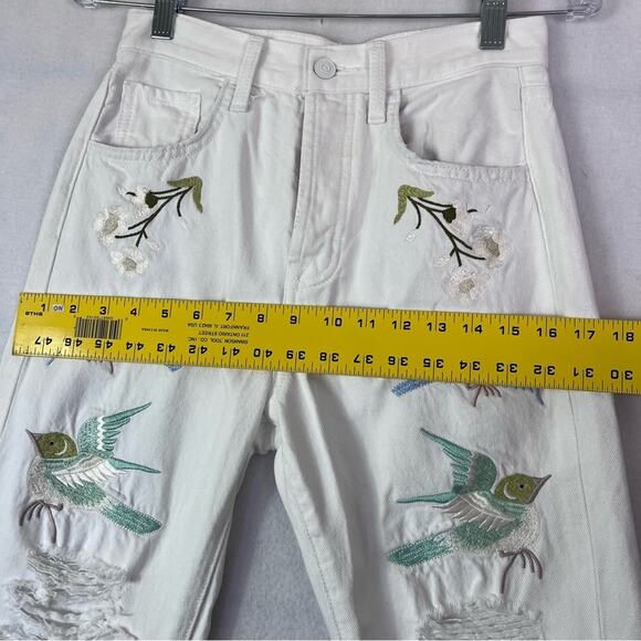 7 For All Mankind Jeans Womens 24 Easy White Straight Ankle floral Embroidery - Picture 5 of 16
